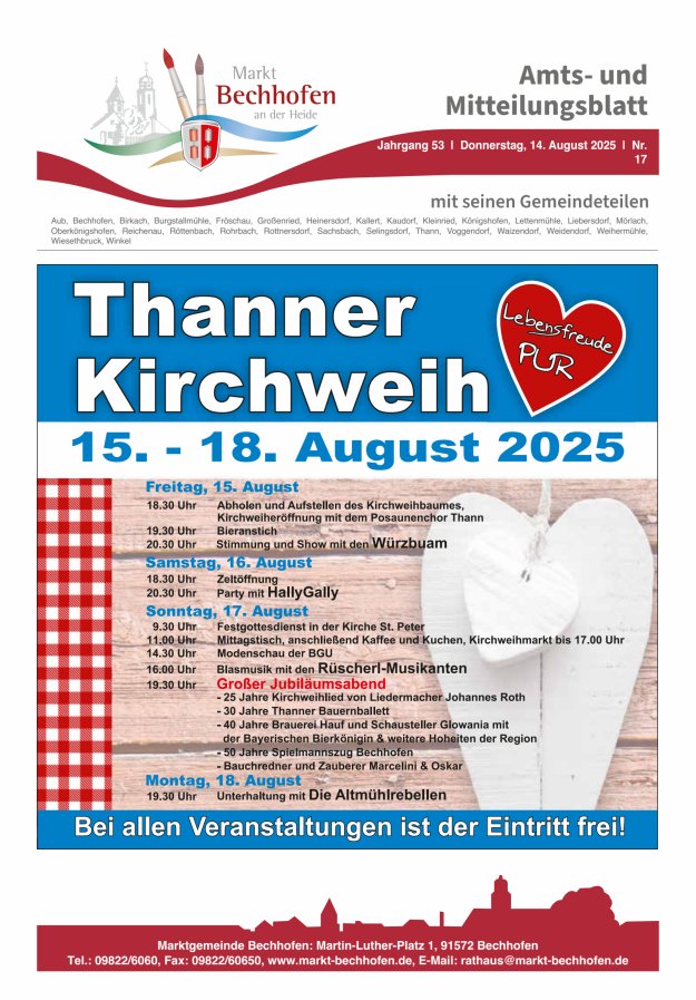 Amts- und Mitteilungsblatt für den Markt Bechhofen Titelblatt 17/2025