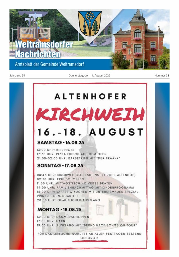 Weitramsdorfer Nachrichten Titelblatt 33/2025