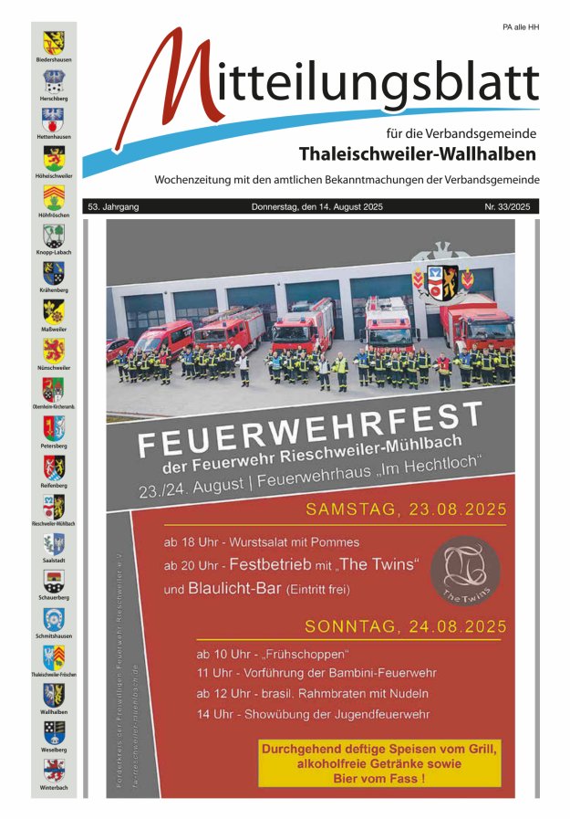 Mitteilungsblatt VG Thaleischweiler-Wallhalben Titelblatt 33/2025