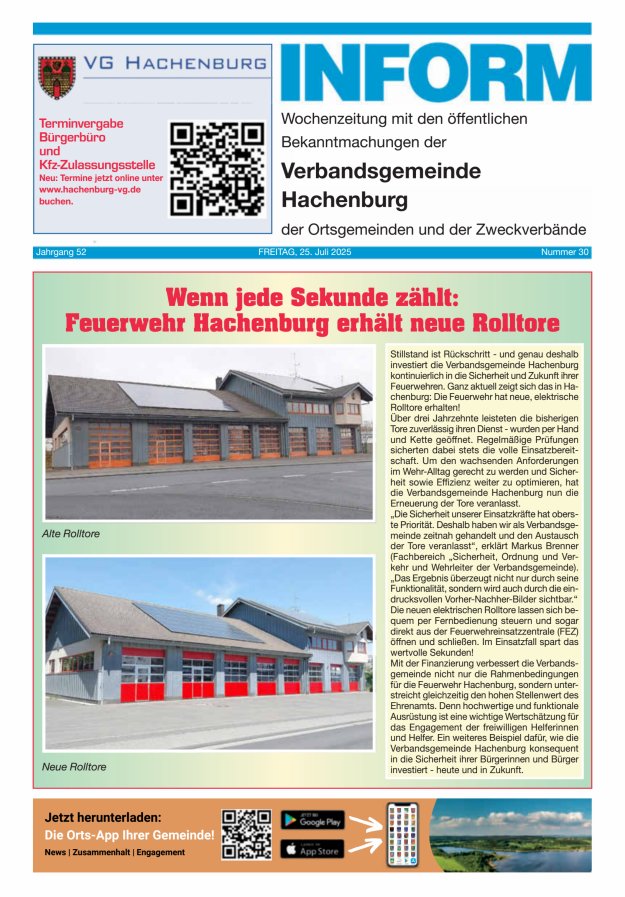 INFORM - Wochenzeitung der Verbandsgemeinde Hachenburg Titelblatt 30/2025