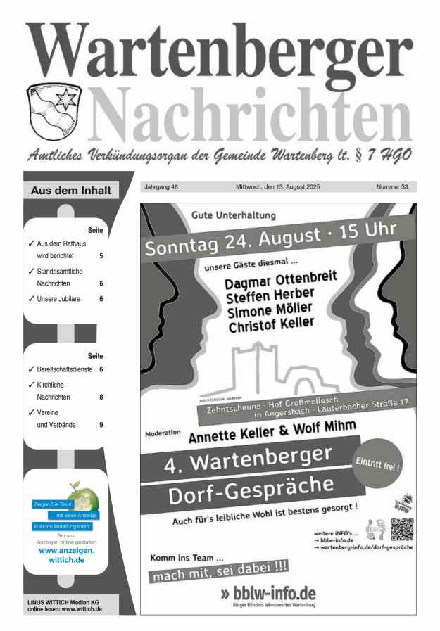 Wartenberger Nachrichten Titelblatt 33/2025
