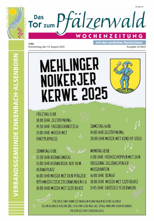 Das Tor zum Pfälzer Wald - VG Enkenbach-Alsenborn Titelblatt 33/2025
