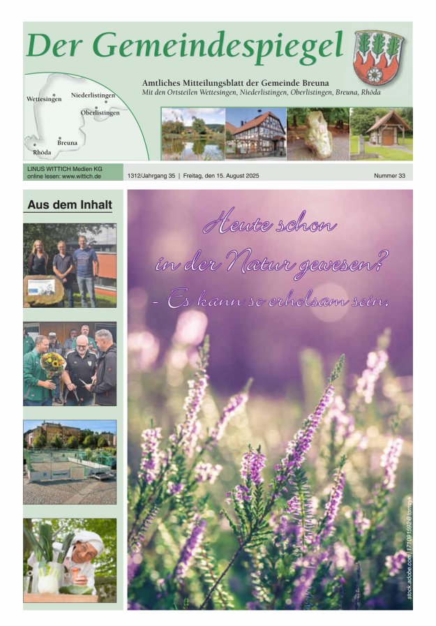 Der Gemeindespiegel (Breuna) Titelblatt 33/2025