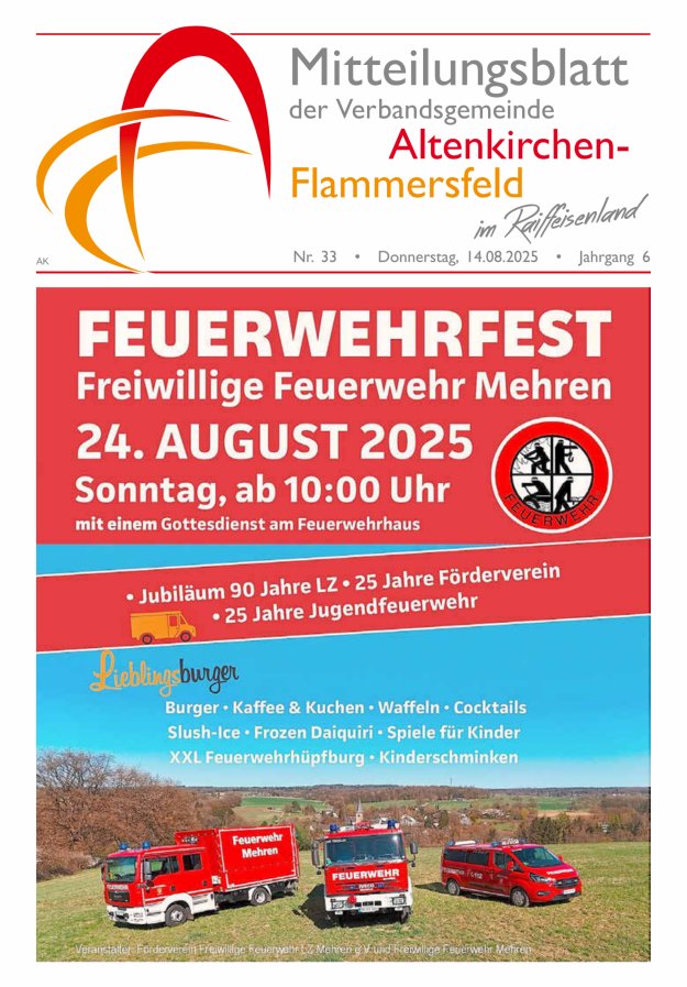 Mitteilungsblatt Verbandsgemeinde Altenkirchen-Flammersfeld Titelblatt 33/2025