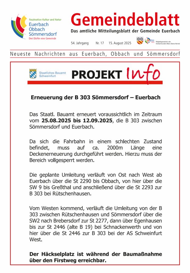 Gemeindeblatt der Gemeinde Euerbach Titelblatt 17/2025