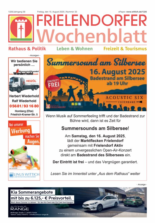 Frielendorfer Wochenblatt Titelblatt 33/2025
