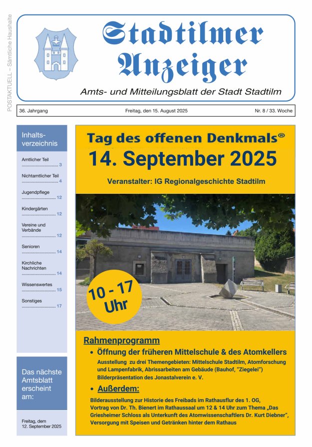Stadtilmer Anzeiger Titelblatt 08/2025