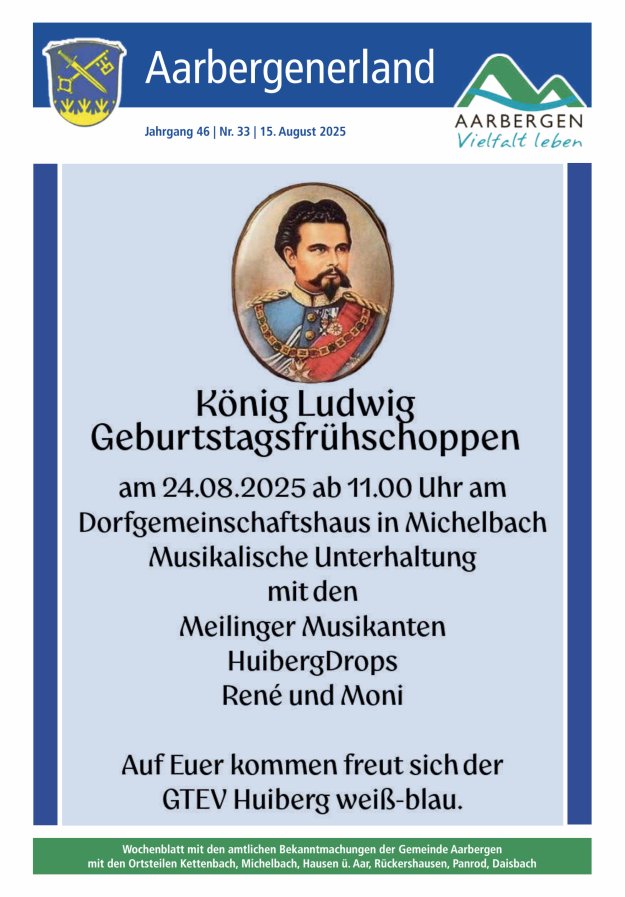 Aarbergenerland - Wochenblatt mit den amtlichen Bekanntmachungen Titelblatt 33/2025