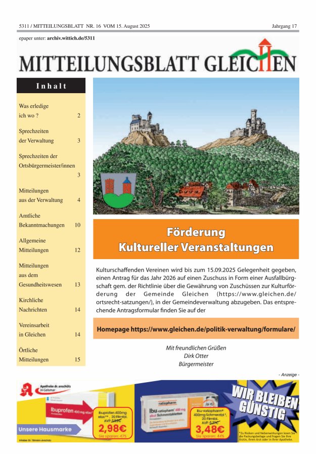 Mitteilungsblatt Gleichen Titelblatt 16/2025