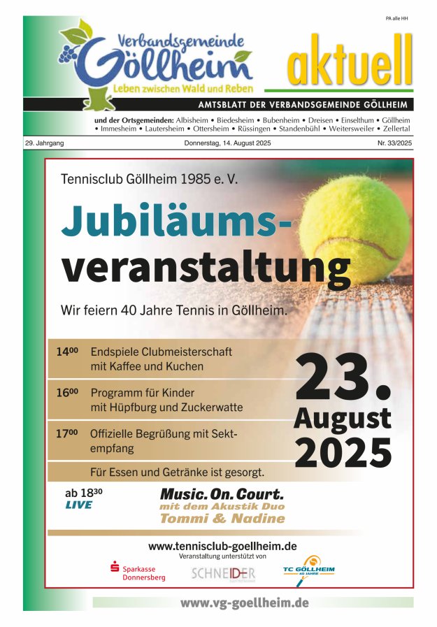 Verbandsgemeinde Göllheim aktuell Titelblatt 33/2025