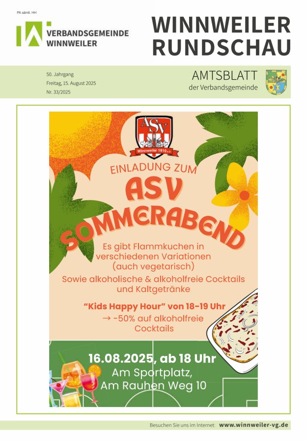 Winnweiler Rundschau Titelblatt 33/2025