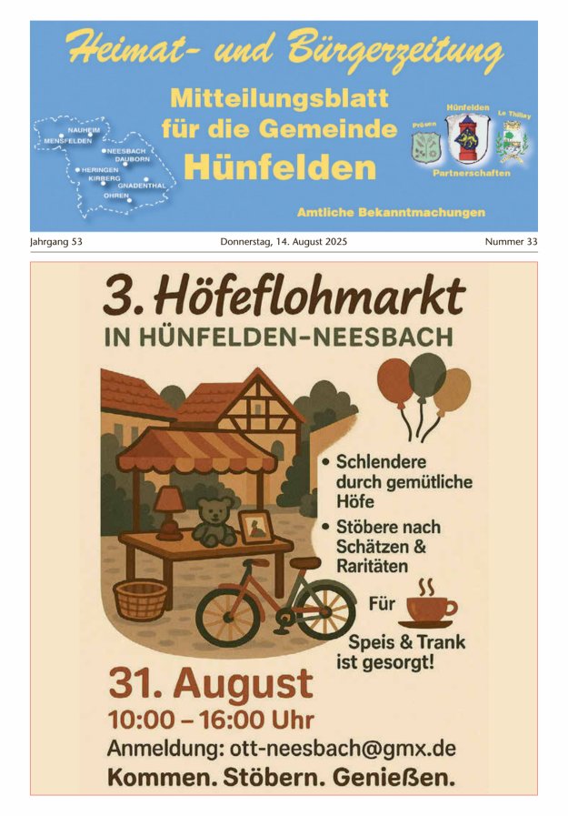 Mitteilungsblatt für die Gemeinde Hünfelden Titelblatt 33/2025