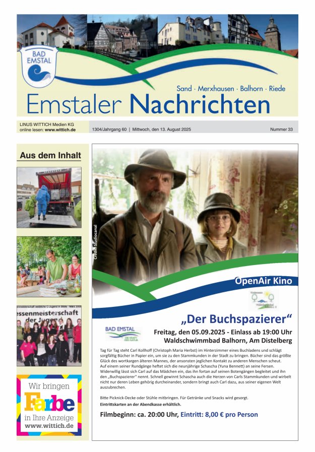 Emstaler Nachrichten Titelblatt 33/2025
