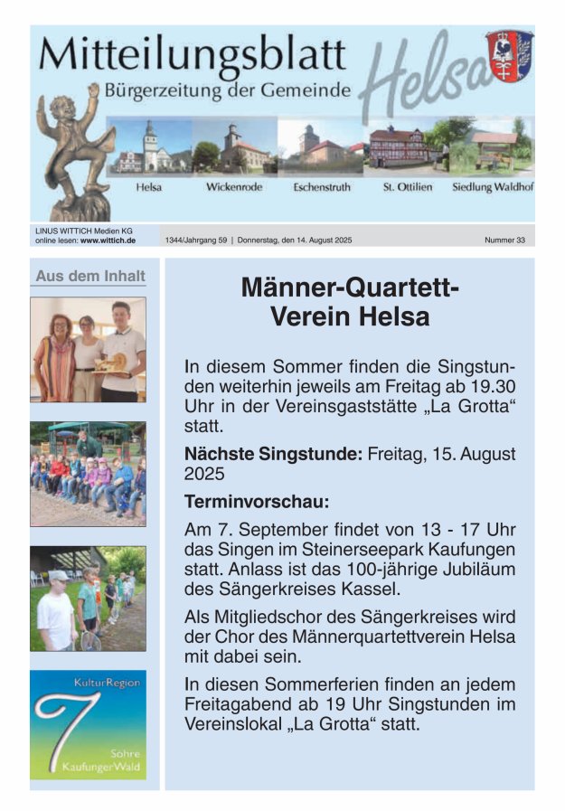 Mitteilungsblatt Helsa Titelblatt 33/2025