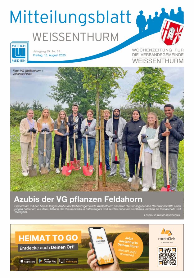 Mitteilungsblatt für den Bereich der Verbandsgemeinde Weißenthurm Titelblatt 33/2025