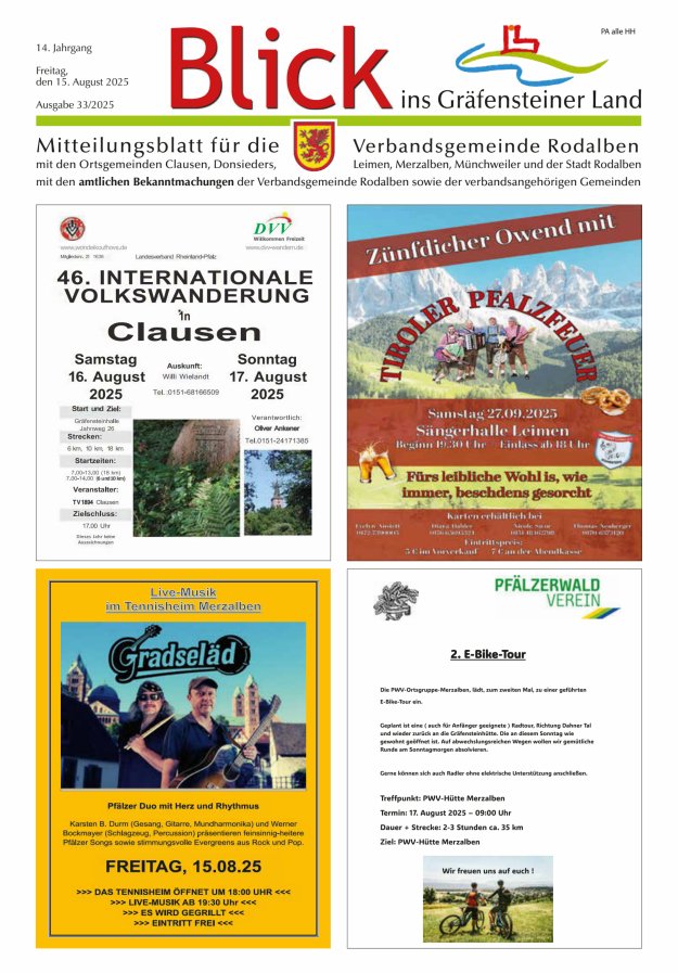 Blick ins Gräfensteiner Land VG Rodalben Titelblatt 33/2025