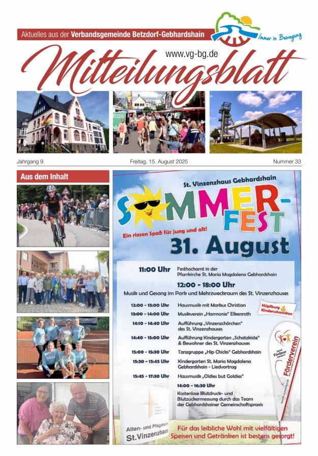 Aktuelles aus der VG Betzdorf-Gebhardshain Ausgabe Gebhardshain Titelblatt 33/2025