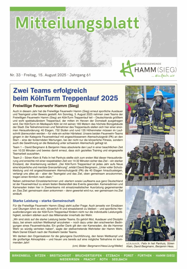 Mitteilungsblatt Hamm (Sieg) Titelblatt 33/2025
