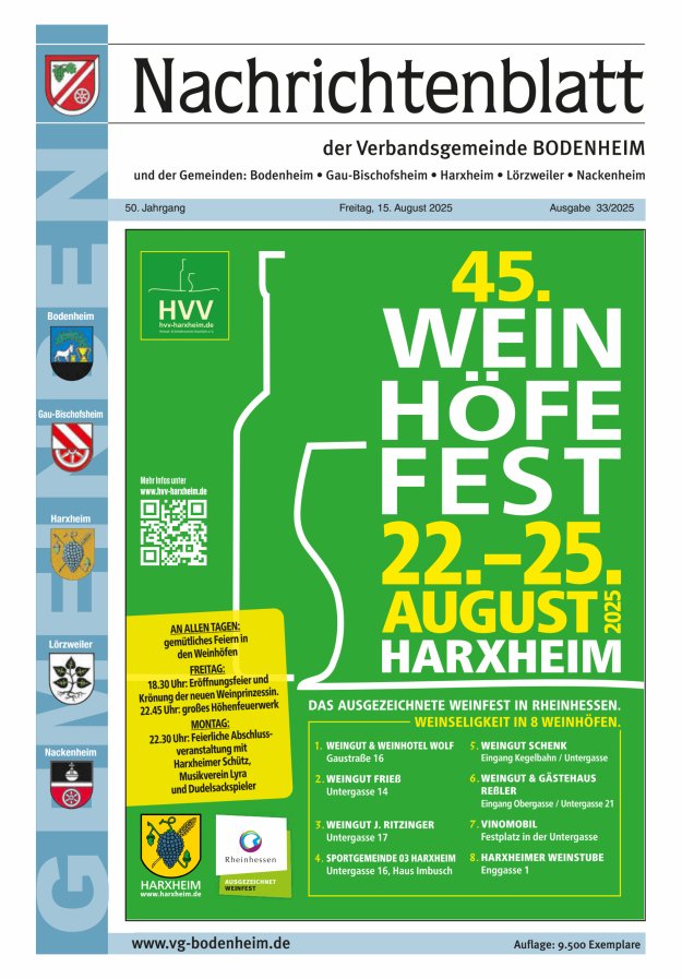 Nachrichtenblatt der VG Bodenheim              Titelblatt 33/2025