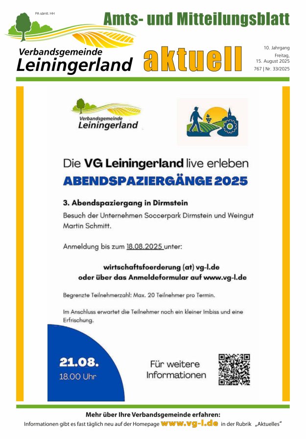 VG Leiningerland aktuell Titelblatt 33/2025