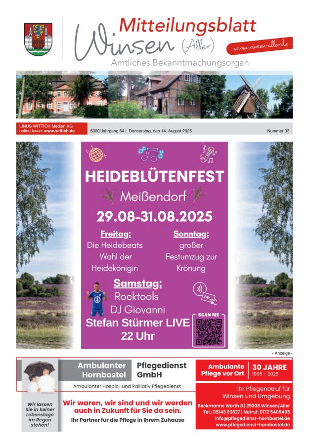 Mitteilungsblatt der Gemeinde Winsen Titelblatt 33/2025
