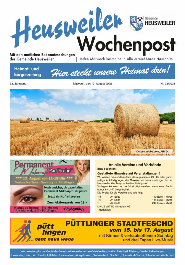 Heusweiler Wochenpost Titelblatt 33/2025