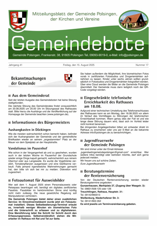 Polsingen - Der Gemeindebote Titelblatt 17/2025