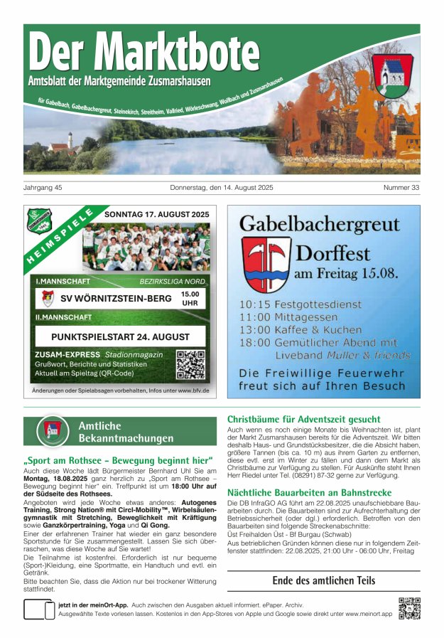 Zusmarshausen - Der Marktbote Titelblatt 33/2025
