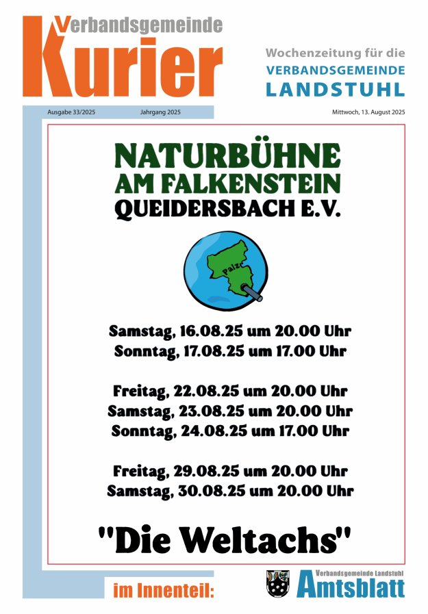 Verbandsgemeinde Kurier Landstuhl Titelblatt 33/2025