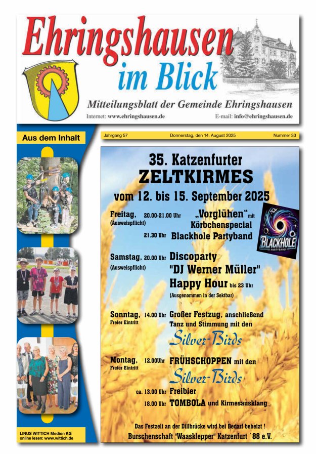 Mitteilungsblatt der Gemeinde Ehringshausen Titelblatt 33/2025