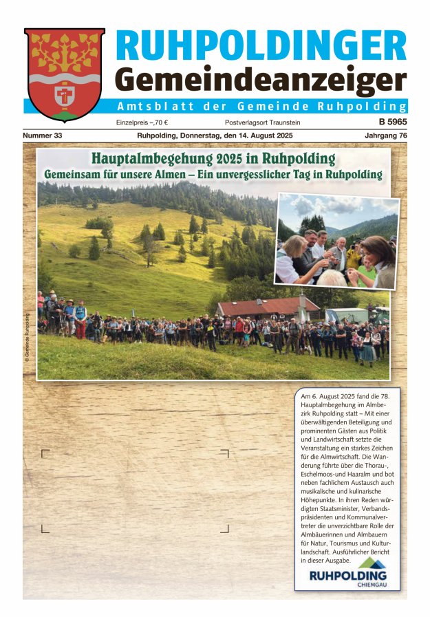 Ruhpoldinger Gemeindeanzeiger Titelblatt 33/2025