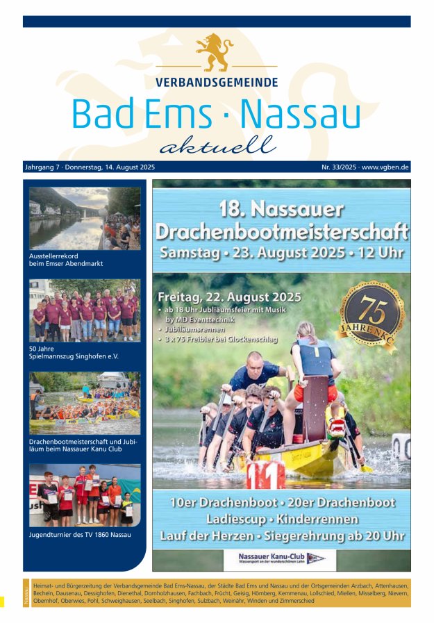 Bad Ems-Nassau aktuell Ausgabe Nassau Titelblatt 33/2025