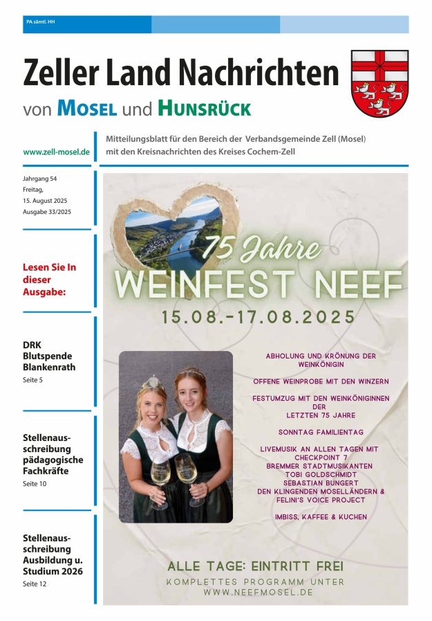 Zeller Land Nachrichten Titelblatt 33/2025