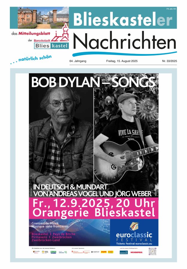 Blieskasteler Nachrichten  Titelblatt 33/2025