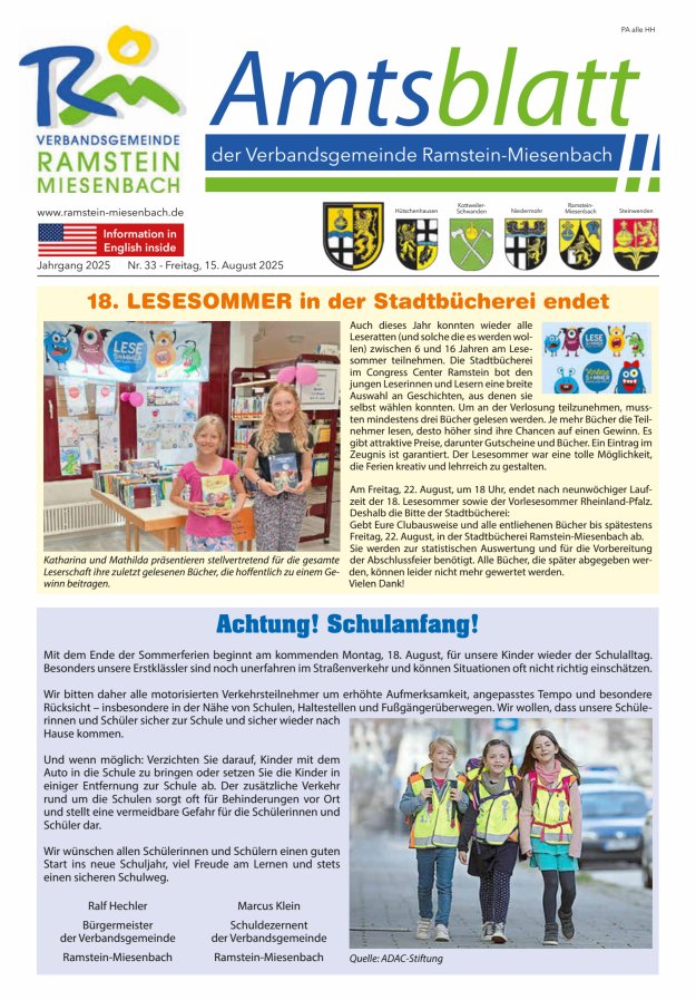 Amtsblatt VG Ramstein-Miesenbach Titelblatt 33/2025