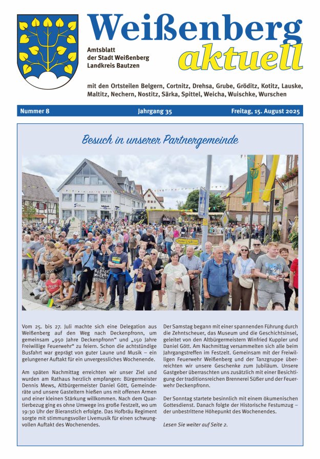 "Weißenberg aktuell" - Amtsblatt der Stadt Weißenberg Titelblatt 08/2025
