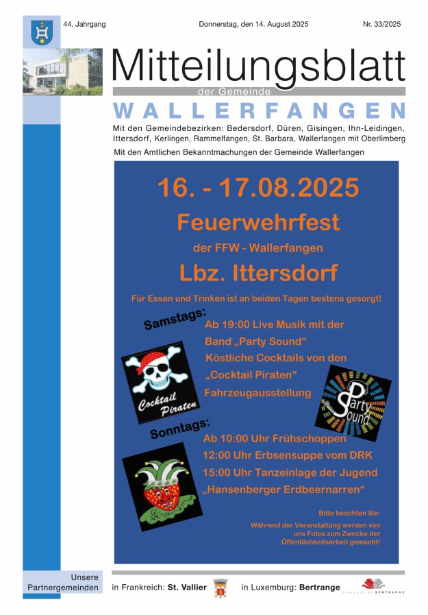 Mitteilungsblatt Gemeinde Wallerfangen Titelblatt 33/2025
