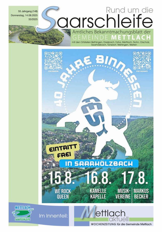 Rund um die Saarschleife Gemeinde Mettlach Titelblatt 33/2025
