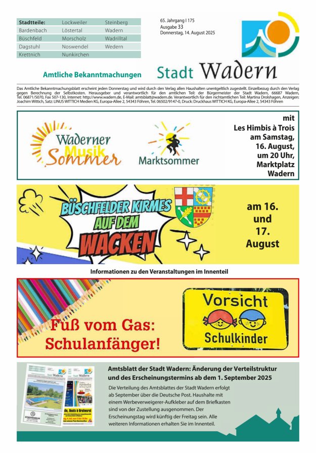 Stadt Wadern Titelblatt 33/2025