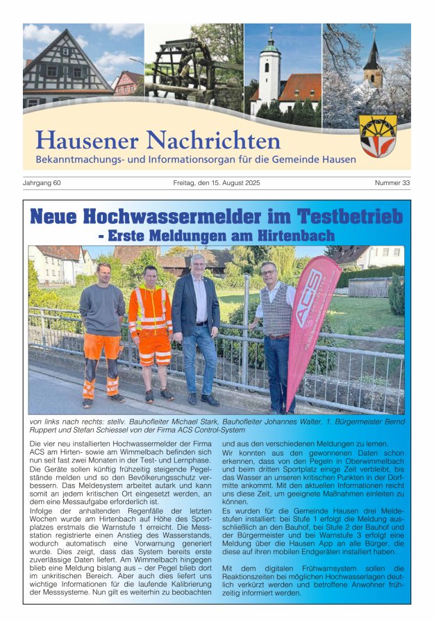 Hausener Nachrichten Titelblatt 33/2025