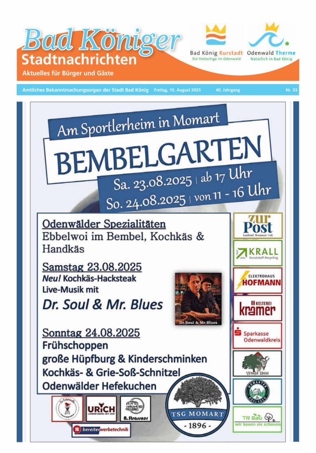Bad Königer Stadtnachrichten und Badeblatt Titelblatt 33/2025
