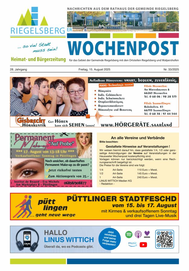 Riegelsberger Wochenpost Titelblatt 33/2025