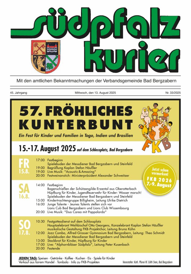 Südpfalz Kurier - VG Bad Bergzabern Titelblatt 33/2025