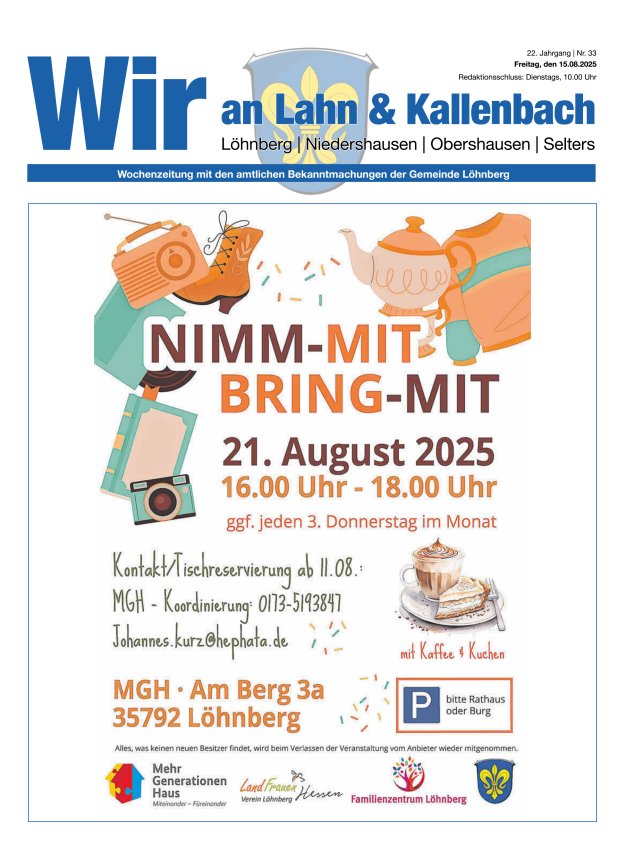 Amtliches Mitteilungsblatt der Gemeinde Löhnberg Titelblatt 33/2025