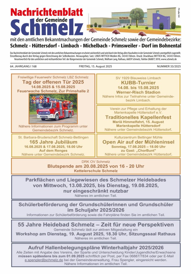 Nachrichtenblatt Schmelz Titelblatt 33/2025