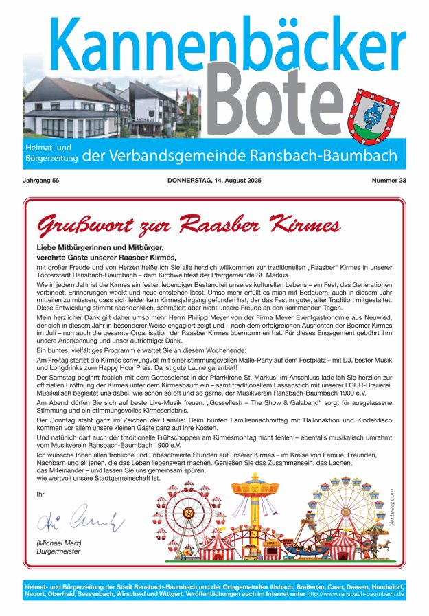 Kannenbäcker-Bote der Verbandsgemeinde Ransbach-Baumbach Titelblatt 33/2025