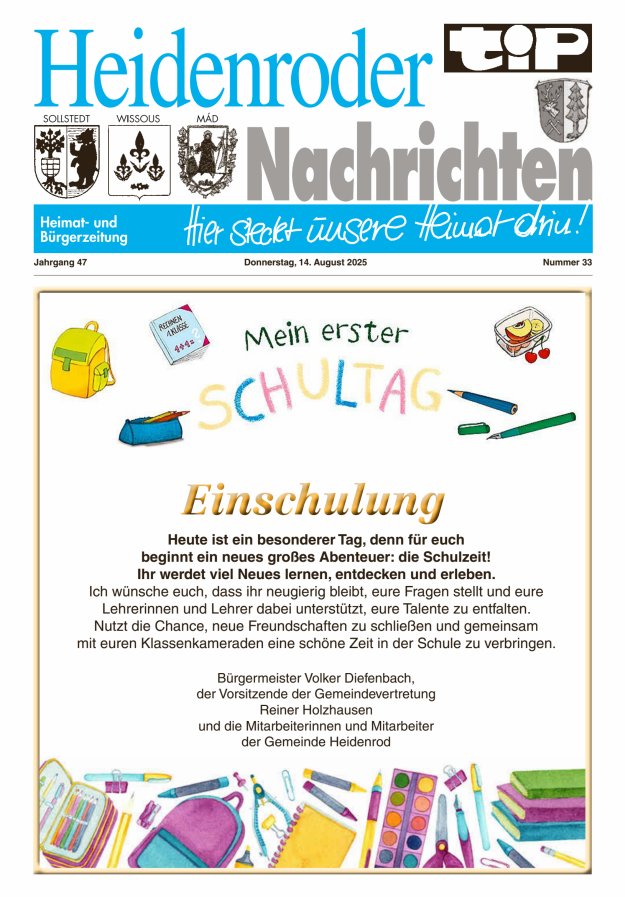 "tip" Heidenroder Nachrichten Titelblatt 33/2025