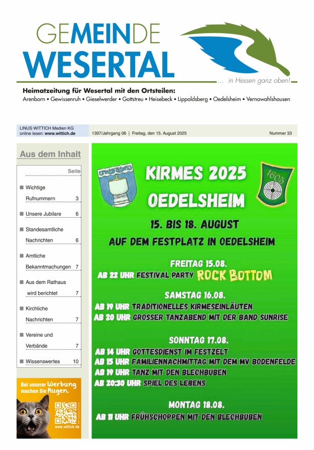 Wesertal Titelblatt 33/2025