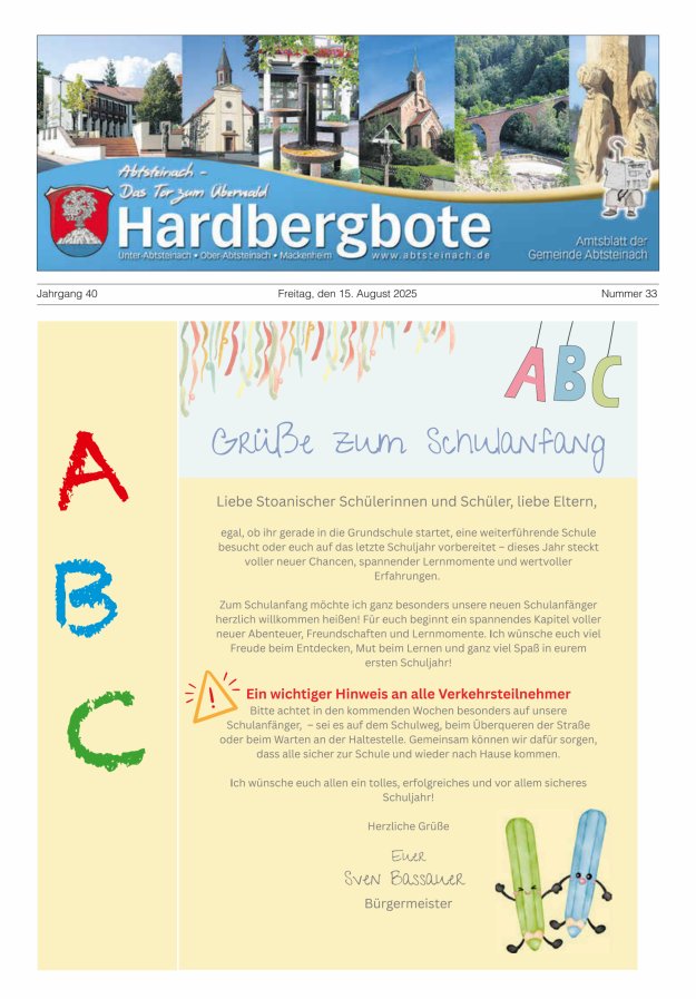 Hardbergbote - Mitteilungsblatt der Gemeinde Abtsteinach Titelblatt 33/2025