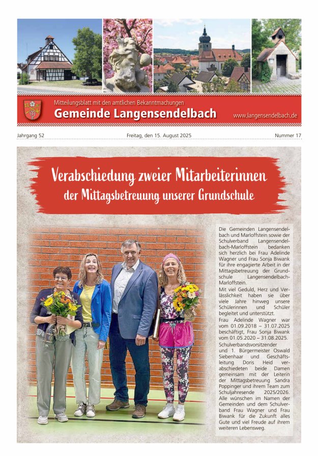 Mitteilungsblatt - Gemeinde Langensendelbach Titelblatt 17/2025